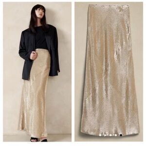 Banana Republic Alina Sequin Champagne Gold Maxi Skirt